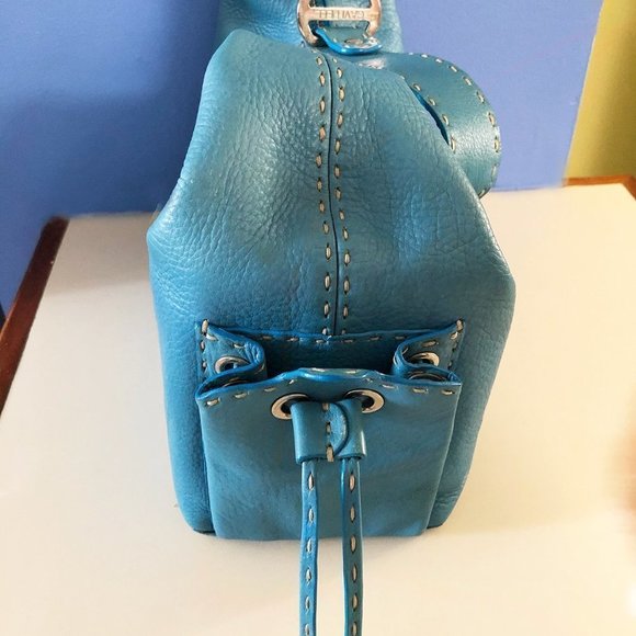 Gavi Pell Blue Leather Blanket Stitched Bag - Picture 9 of 10